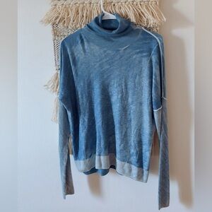 NWOT Kokun Bamboo Cashmere Blue Overdye Turtleneck Long Sleeve Top
